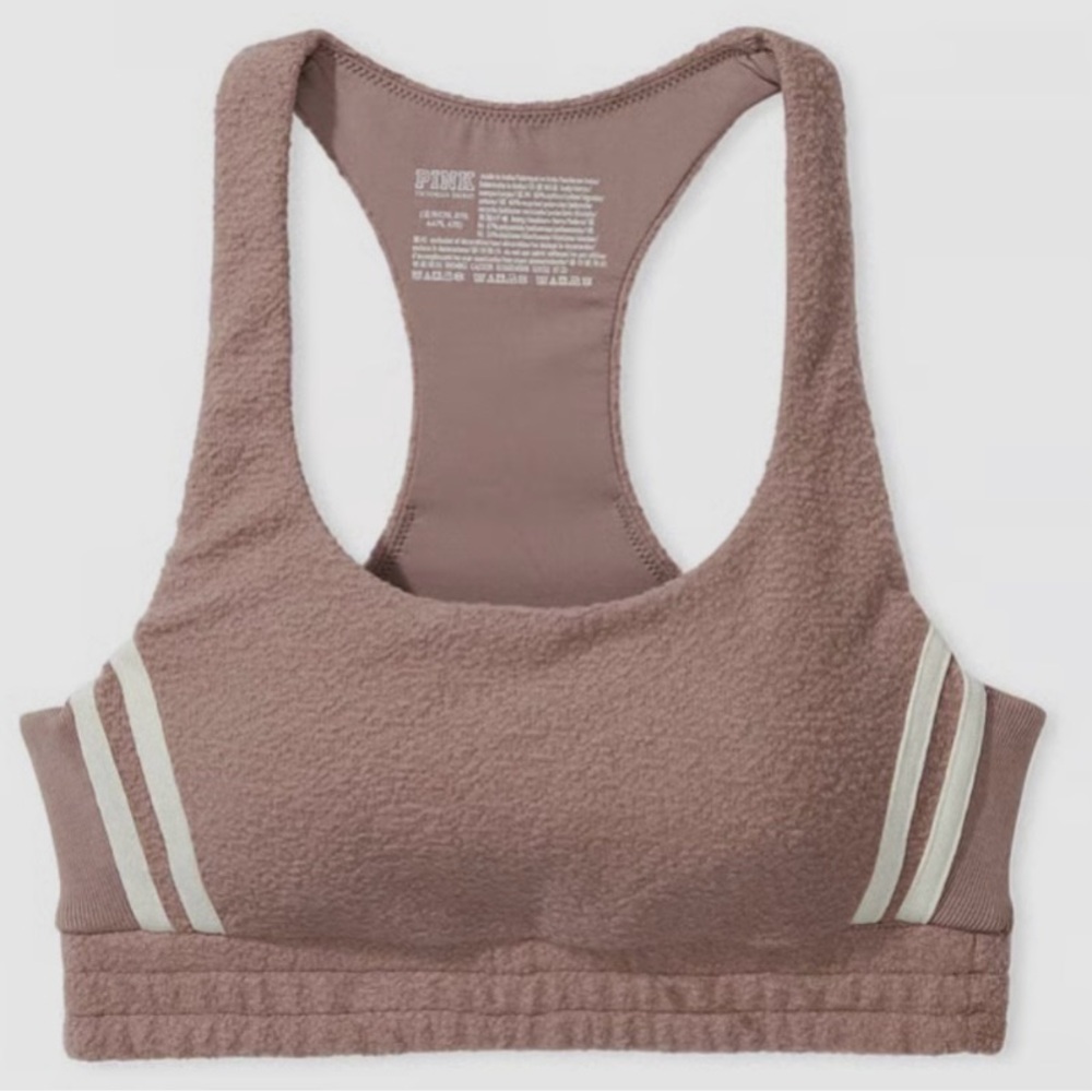 PINK Reverse Fleece Lounge Bra in Iced Coffee, NWT